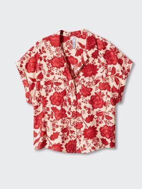 Mango Cream Blouse with Red Floral Print